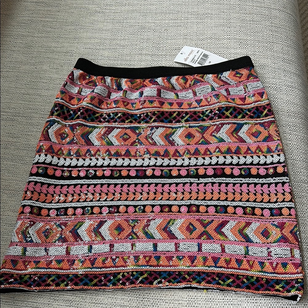 Ella Moss Pink and Black Embellished Mini Pencil Skirt